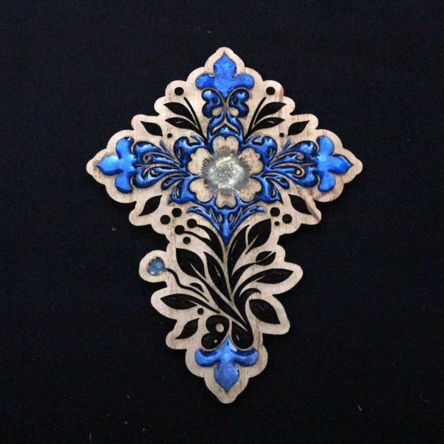 Blue Flower Cross with back bracket to mount on wall