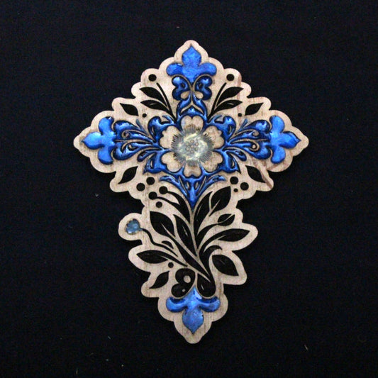 Blue Flower Cross with back bracket to mount on wall