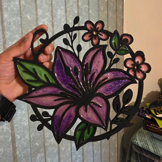 Purple Lily with Pink Flowers Wall Decor