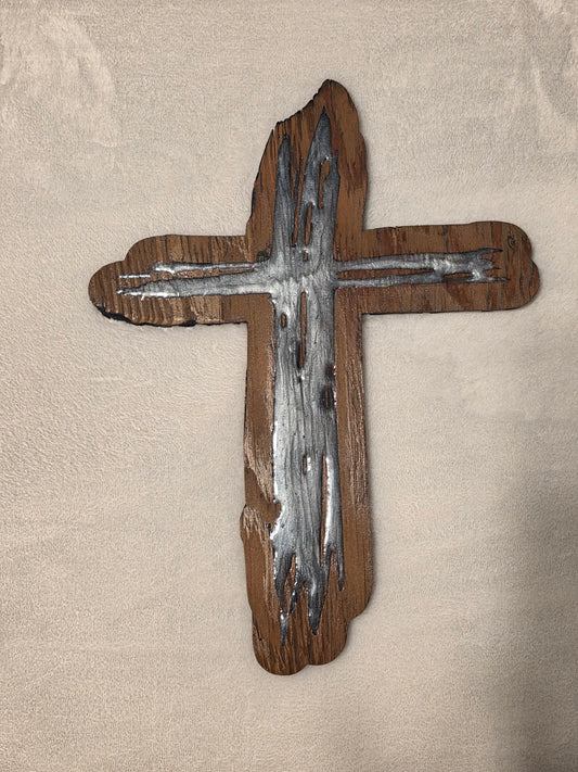 14 in x 10.5 in Silver Wood Cross