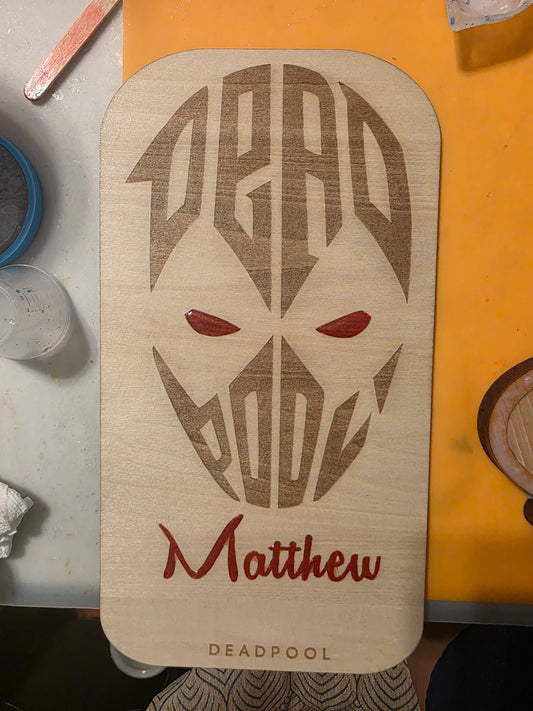 Deadpool wood plate with Name